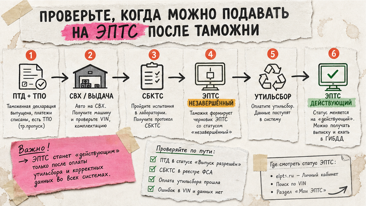 Схема workflow: когда подавать на ЭПТС после таможни